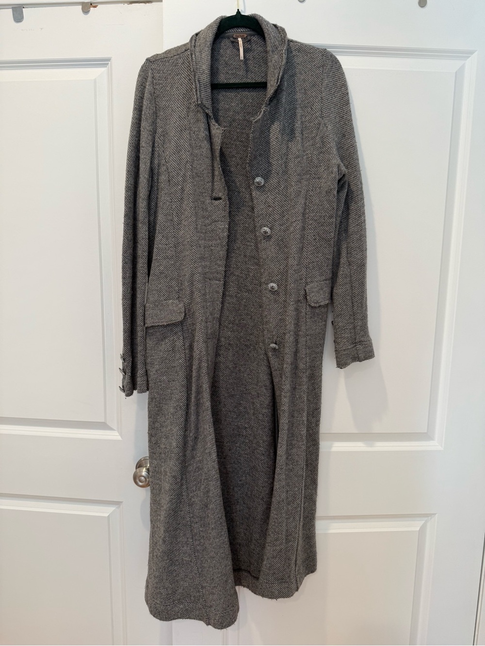 Free People Long Gray Knit Trench Coatigan